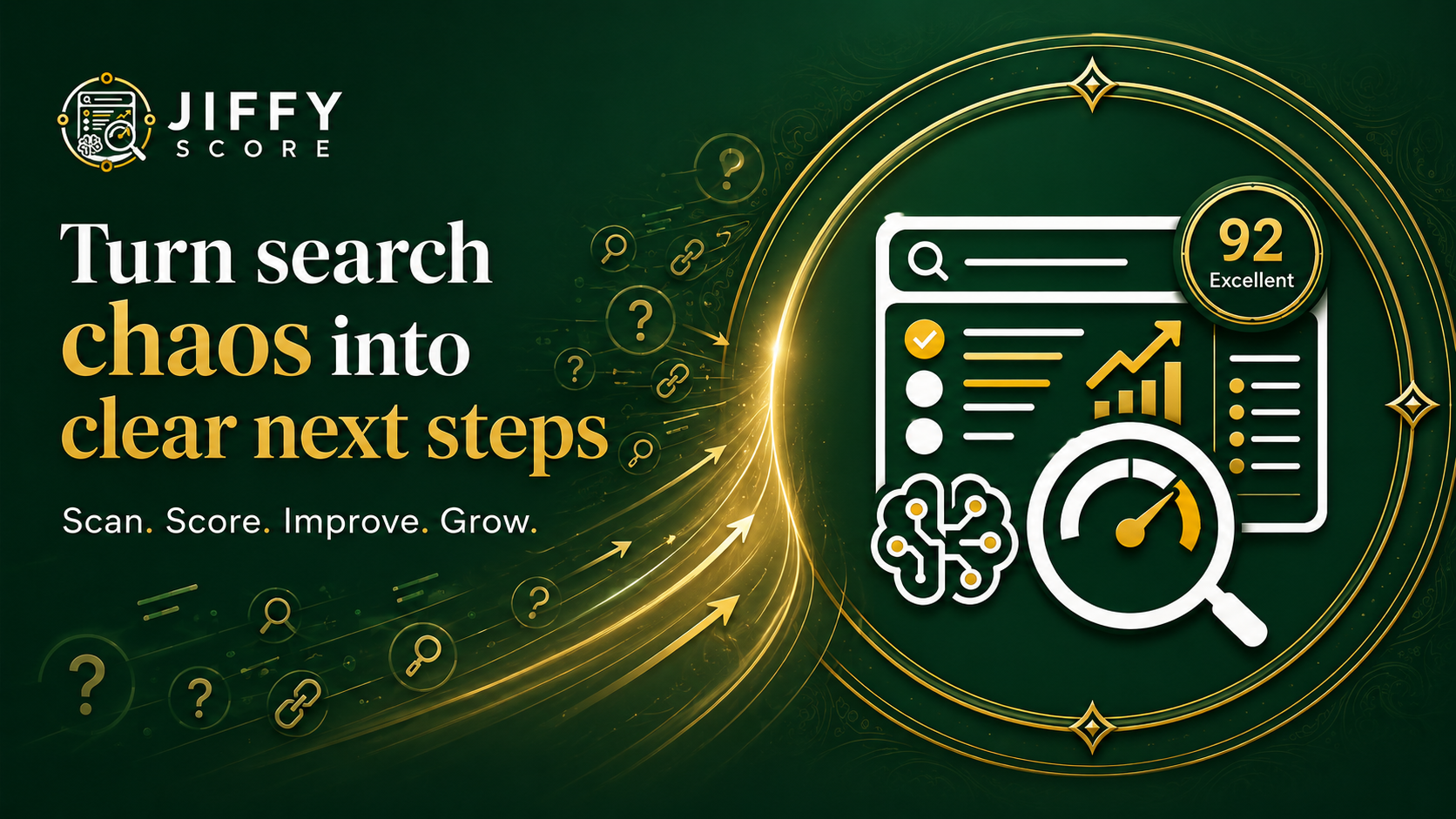 Search chaos resolving into clear, scored next steps